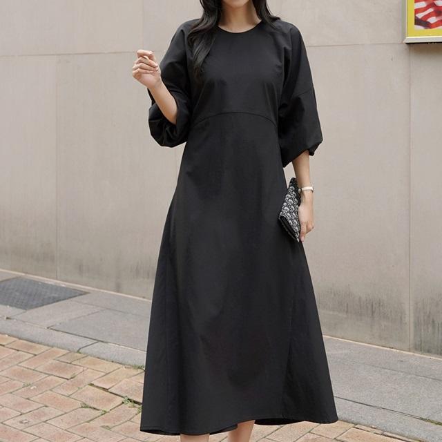 カジュアル ワンピース 長袖 大きいサイズ 2L 3L 4L 5L 大きめ 黒