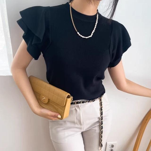 トップス レディース きれいめ カットソー 半袖 夏 フリル袖 サマー ニット プルオーバー 大人カジュアル 上品 無地 ニット シンプル 春 オフィスカジュアル トップス レディース きれいめ カットソー 半袖 夏 プルオーバー