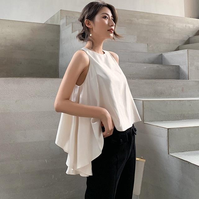 カットソー ノースリーブ トップス 春 夏 フリル ブラウス シャツ 白