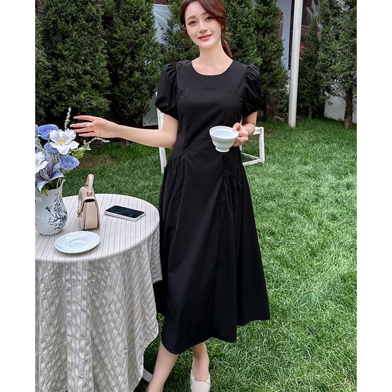 ワンピース 半袖 きれいめ ロングワンピース 半袖 夏 レディース ワンピース 黒 白 ワンピース ロング ミモレ丈 無地 シンプル カジュアル きれいめワンピース_11