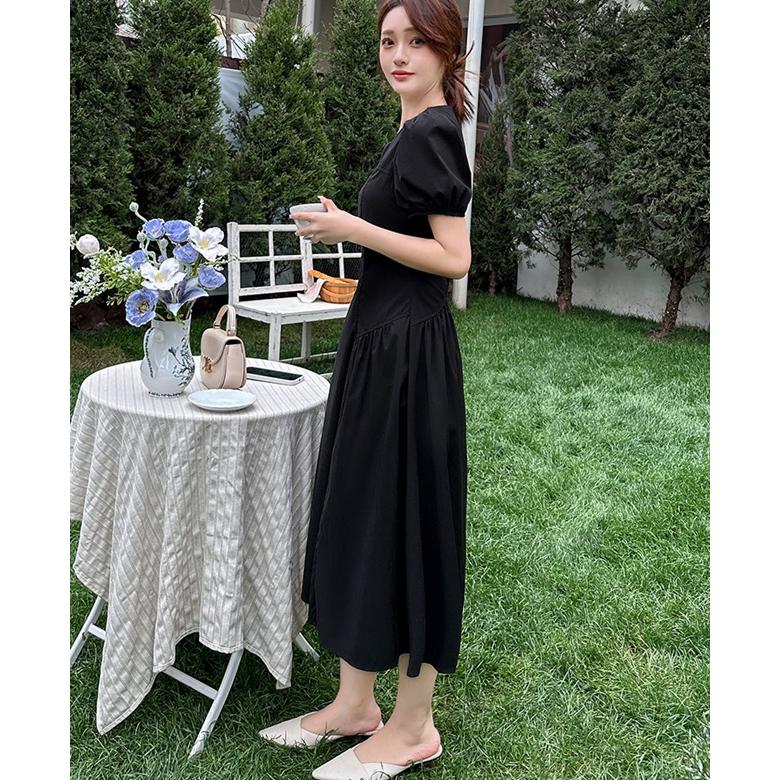 ワンピース 半袖 きれいめ ロングワンピース 半袖 夏 レディース ワンピース 黒 白 ワンピース ロング ミモレ丈 無地 シンプル カジュアル きれいめワンピース_12