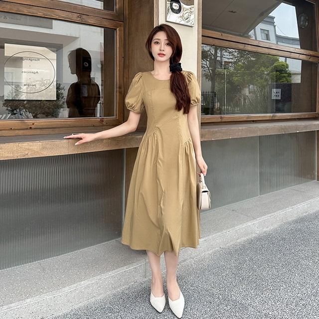 ワンピース 半袖 きれいめ ロングワンピース 半袖 夏 レディース ワンピース 黒 白 ワンピース ロング ミモレ丈 無地 シンプル カジュアル きれいめワンピース_3