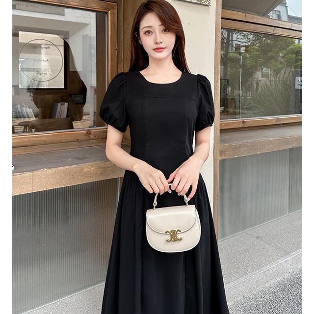 ワンピース 半袖 きれいめ ロングワンピース 半袖 夏 レディース ワンピース 黒 白 ワンピース ロング ミモレ丈 無地 シンプル カジュアル きれいめワンピース_8