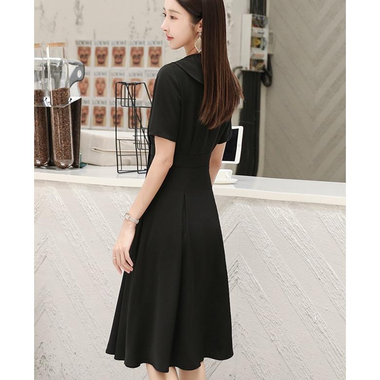 カシュクール ワンピース 半袖 きれいめ 襟付き 夏 レディース 黒 白