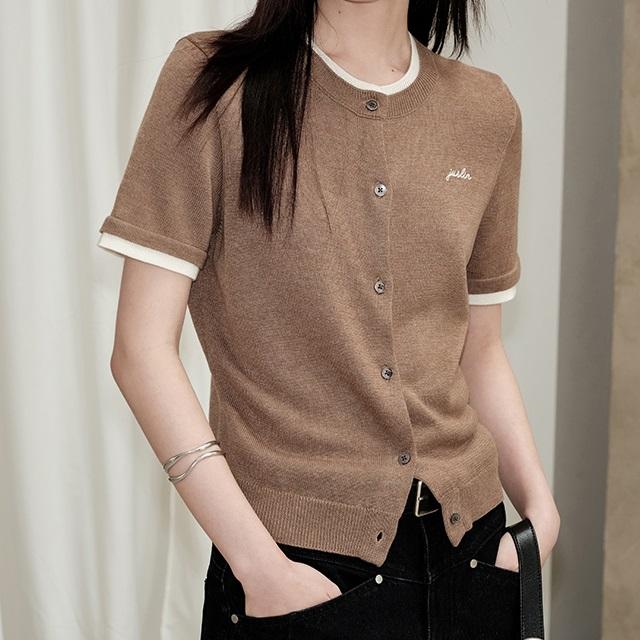 カーディガン 半袖 レディース ラウンドネック 春 夏 ニット 前開き