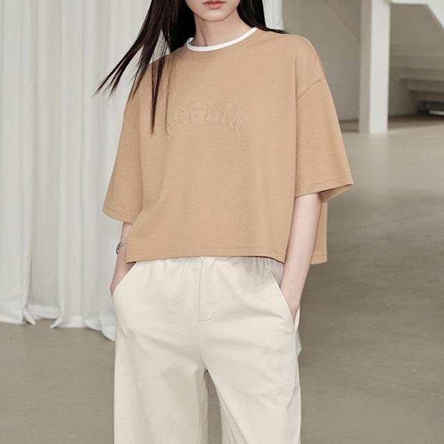 Tシャツ ショート丈 レディース トップス tシャツ 半袖 ラウンドネック