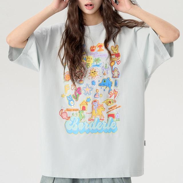 F426/エフ426】tシャツ レディース 半袖 ゆったり 黒 プリントシャツ T