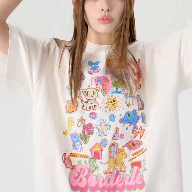 F426/エフ426】tシャツ レディース 半袖 ゆったり 黒 プリントシャツ T