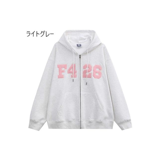 F426/エフ426】ジップアップパーカー レディース 長袖 ゆったり ロゴ