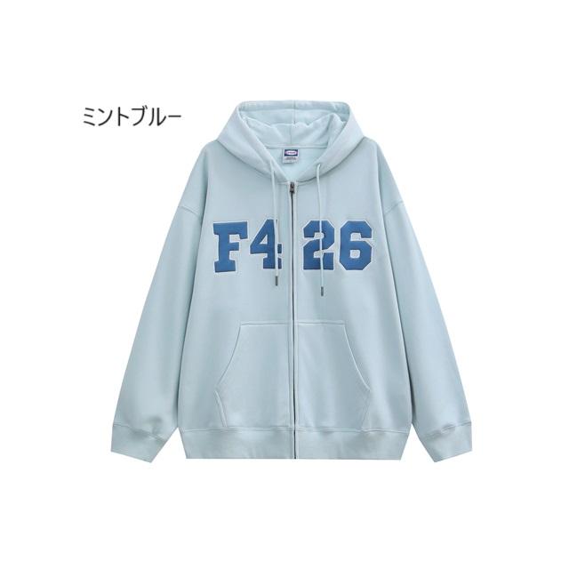 F426/エフ426】ジップアップパーカー レディース 長袖 ゆったり ロゴ