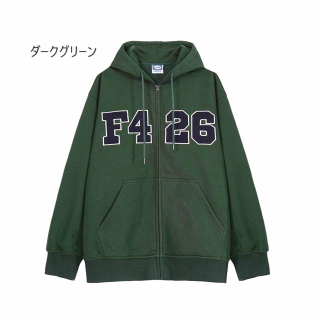 F426/エフ426】ジップアップパーカー レディース 長袖 ゆったり ロゴ