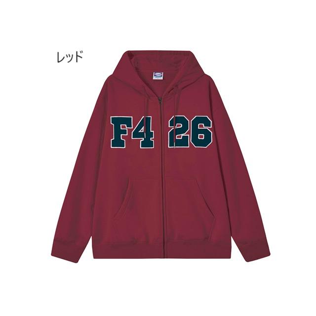 F426/エフ426】ジップアップパーカー レディース 長袖 ゆったり ロゴ