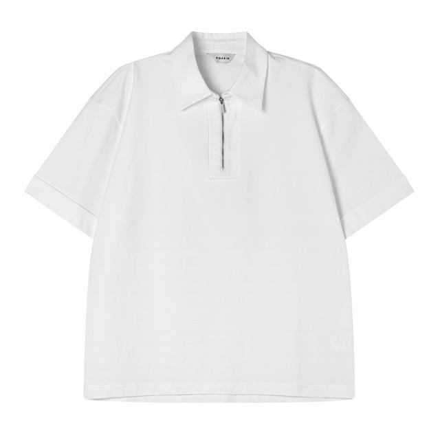 【COKEIN/コークイン】ポロシャツ メンズ 半袖 白 黒 ハーフジップ カットソー tシャツ 大きいサイズ 無地 シンプル カジュアル ...