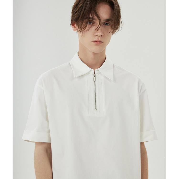 【COKEIN/コークイン】ポロシャツ メンズ 半袖 白 黒 ハーフジップ カットソー tシャツ 大きいサイズ 無地 シンプル カジュアル ...