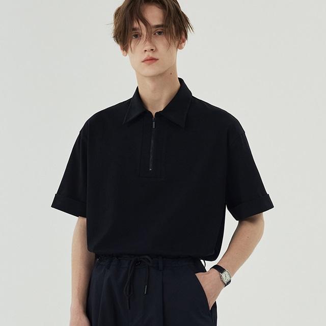 【COKEIN/コークイン】ポロシャツ メンズ 半袖 白 黒 ハーフジップ カットソー tシャツ 大きいサイズ 無地 シンプル カジュアル ...
