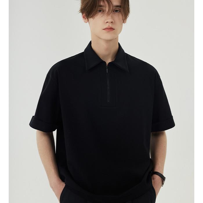 【COKEIN/コークイン】ポロシャツ メンズ 半袖 白 黒 ハーフジップ カットソー tシャツ 大きいサイズ 無地 シンプル カジュアル ...