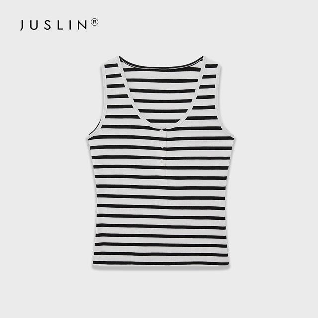 JUSLIN/ジャスリン】タンクトップ レディース Uネック ボーダー 無地