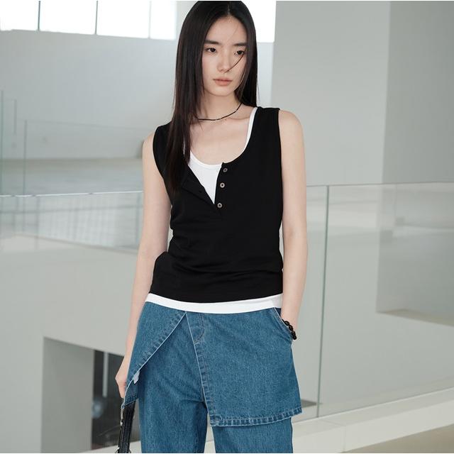 JUSLIN/ジャスリン】タンクトップ レディース Uネック ボーダー 無地