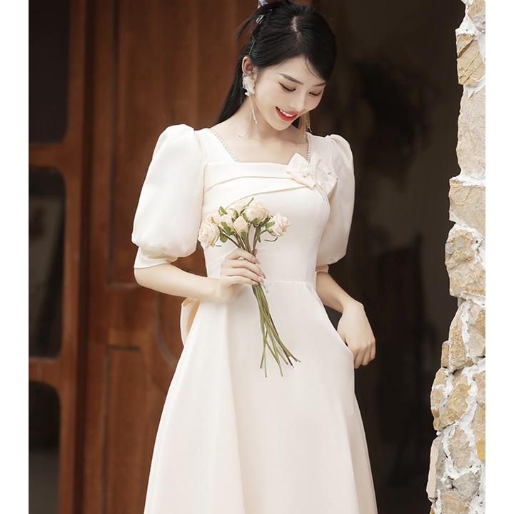 ウェディングドレス 袖あり 半袖 五分袖 二次会 白 ドレス ロング