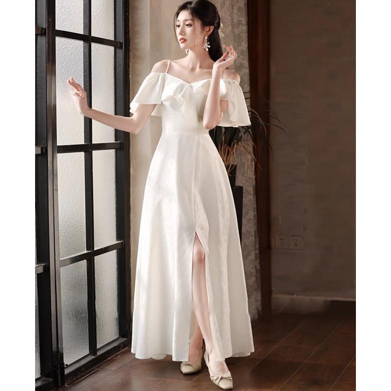 ウェディングドレス 二次会 白 ドレス ロングドレス 小さいサイズ 大きいサイズ ロング丈 ミモレ丈 ウェディングドレス オフショルダー｜leap-ec｜10