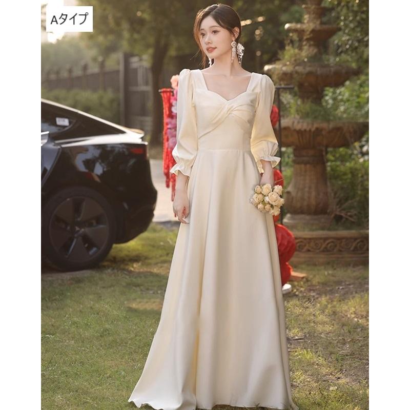 ウェディングドレス 長袖 袖あり ウェディングドレス 二次会 白 ドレス ロングドレス 小さいサイズ 大きいサイズ ロング丈 ミモレ丈 |  | 01
