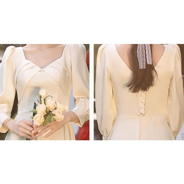 ウェディングドレス 長袖 袖あり ウェディングドレス 二次会 白 ドレス ロングドレス 小さいサイズ 大きいサイズ ロング丈 ミモレ丈 |  | 07