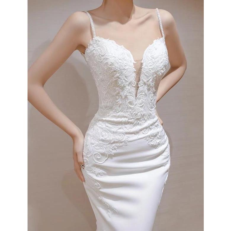 ウェディングドレス マーメイド ウェディングドレス 袖あり ノースリーブ キャミソール ウェディングドレス 大きいサイズ 3L 4L 小さいサイズ 二次会 刺繍｜leap-ec｜03