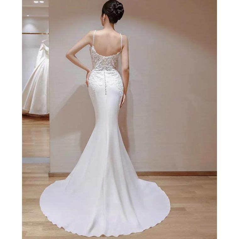 ウェディングドレス マーメイド ウェディングドレス 袖あり ノースリーブ キャミソール ウェディングドレス 大きいサイズ 3L 4L 小さいサイズ 二次会 刺繍｜leap-ec｜04