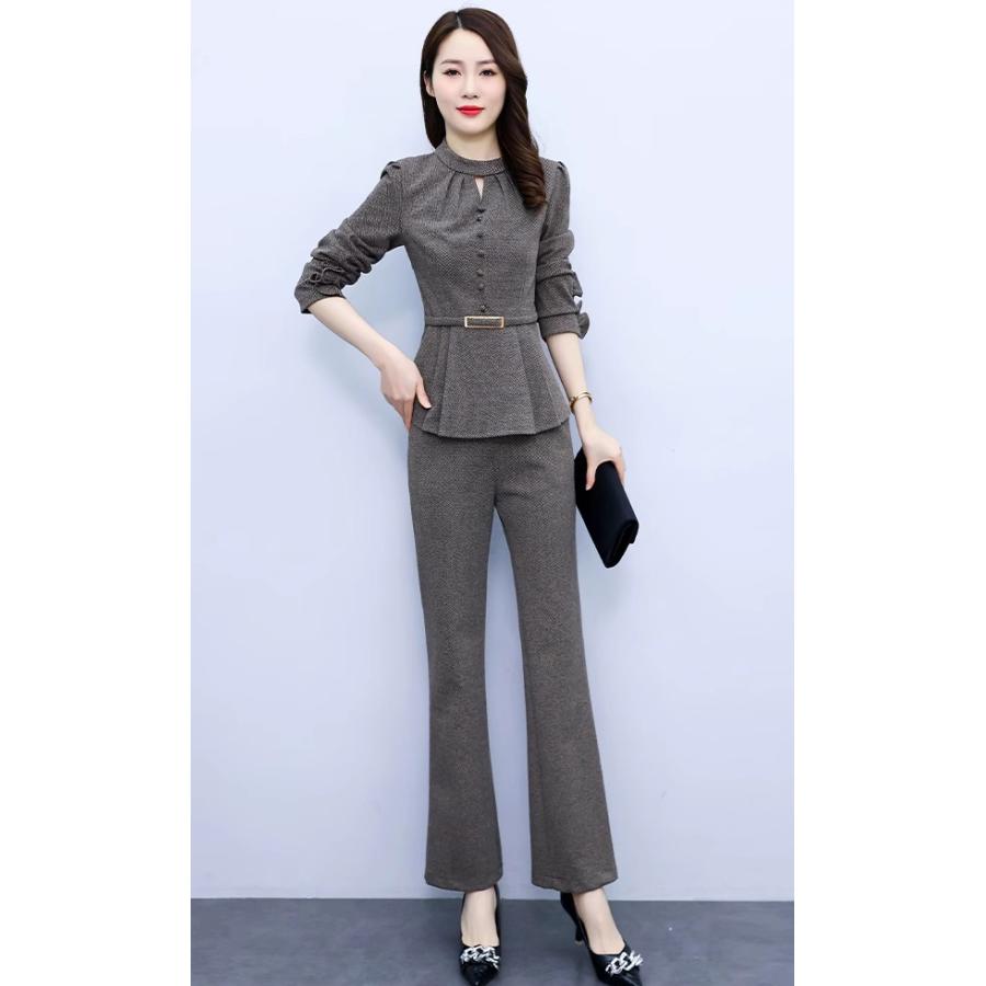 かっこいい パンツドレス ペプラム トップス セットアップ レディース