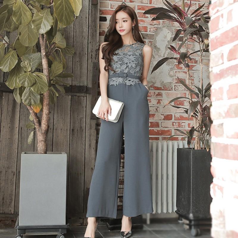 パンツドレス かっこいい オールインワン レース パンツ ロング丈  