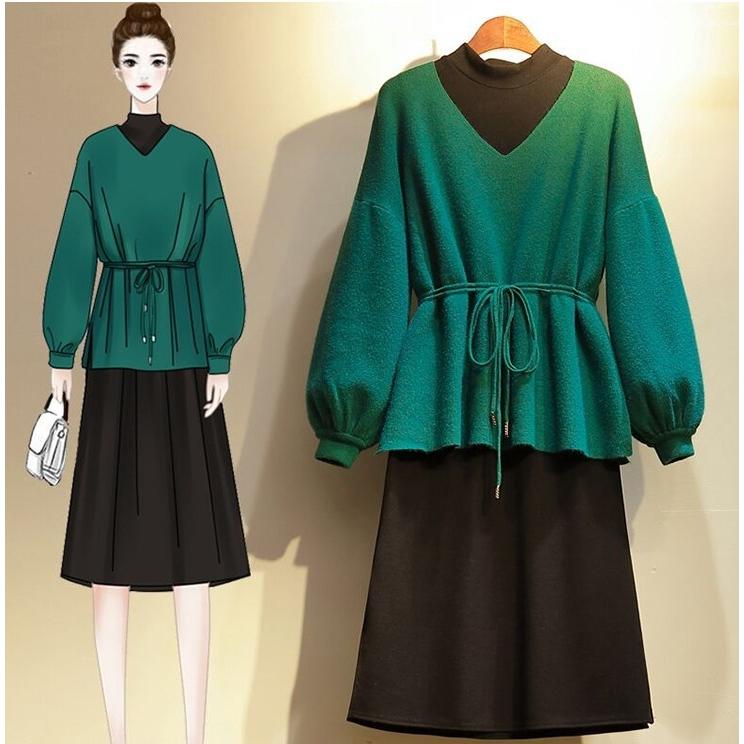 セットアップ レディース ペプラム ニット Vネック 赤 白 ジャンパー