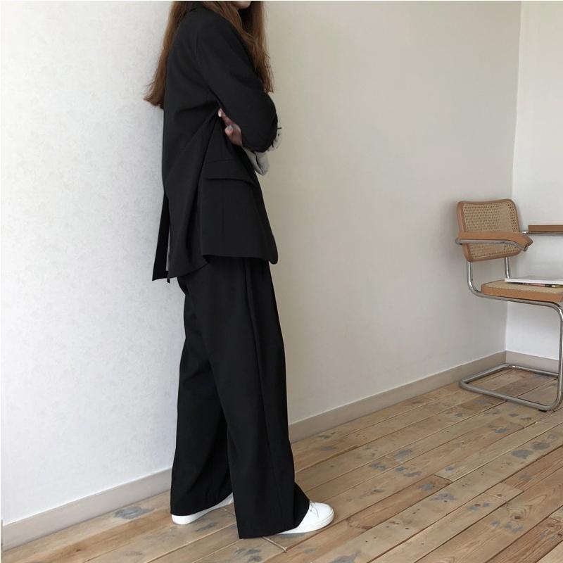 スーツセット セットアップ レディース 黒 パンツスーツ ジャケット ワイドパンツ ハイウエスト 韓国 ファッション オーバーサイズ ゆったり 長袖 Awa0210 Leap リープ 通販 Yahoo ショッピング