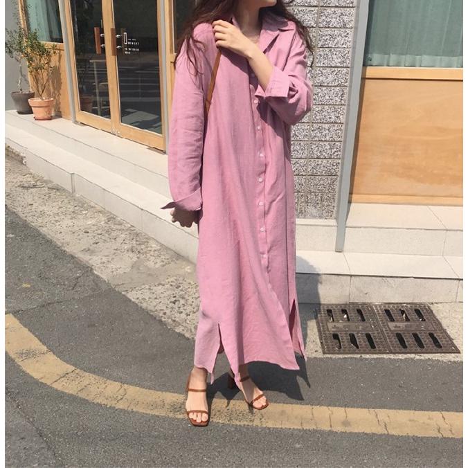 シャツワンピース 超ロング 長袖 大きいサイズ 春 秋 冬 ピンク ワンピース ロング丈 マキシワンピース ドロップショルダー 体型カバー ゆったり カジュアル Awb0029 Leap リープ 通販 Yahoo ショッピング