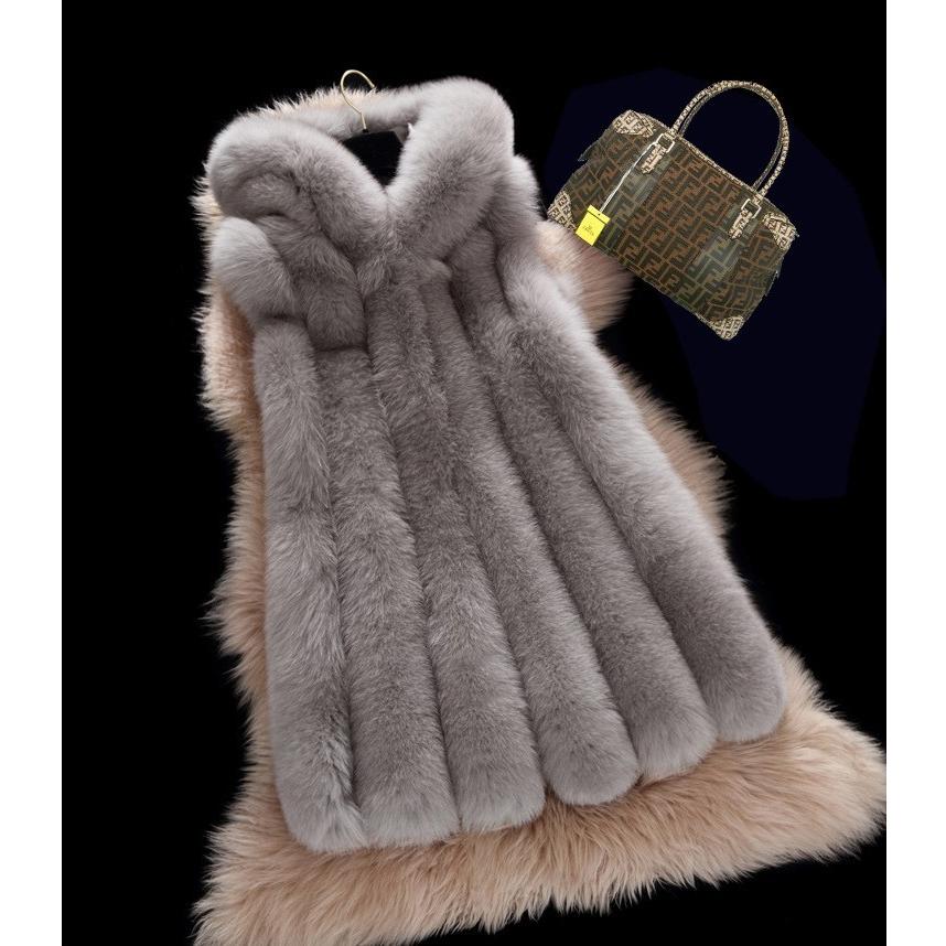 フェイクファー ファーベスト グレー 赤 白 レディース もこもこ