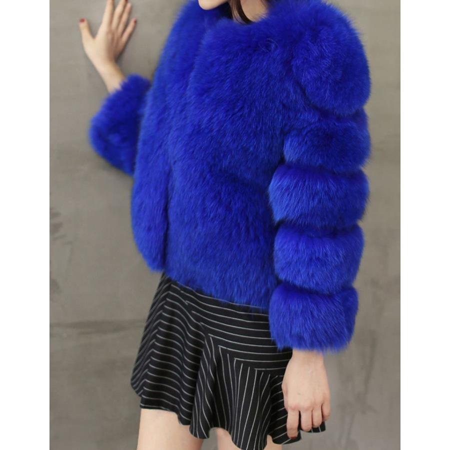 ブルーフェイクファーコート EVRIS ショートフェイクファーコート（ブルー） -靴＆ファッション通販