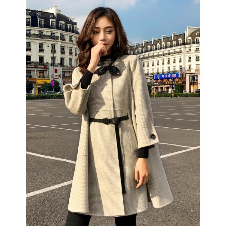 ポンチョ コート チェック柄 レディース アウター リボン ウエスト