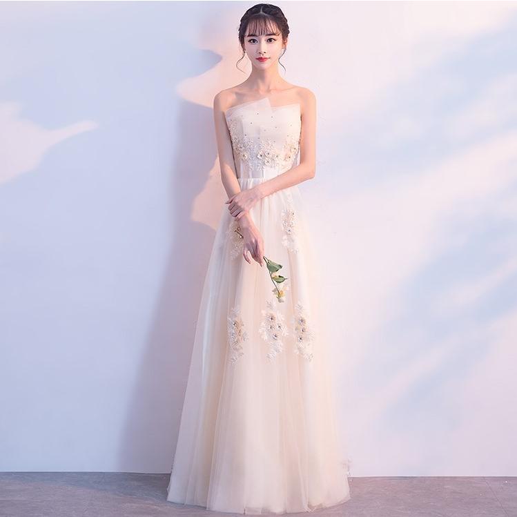 ウエディングドレス チューブトップ ベアトップ 花嫁 ロング丈 ウエディングドレス チューブトップ ベアトップ 花嫁 ロング丈