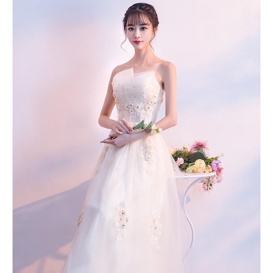 ウエディングドレス チューブトップ ベアトップ 花嫁 ロング丈 ウエディングドレス チューブトップ ベアトップ 花嫁 ロング丈
