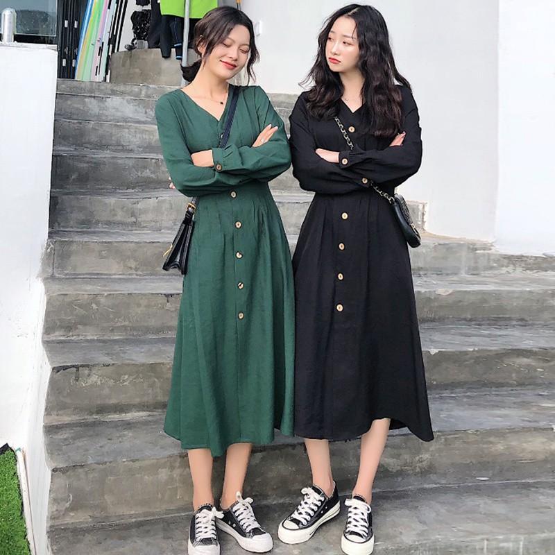 黒 ワンピース ロング フロントボタン 長袖 カジュアル ミモレ丈 春 秋 レディース 大きいサイズ 3l 4l 5l Vネック 無地 Aライン フレア 大人可愛い シンプル Awd0077 Leap リープ 通販 Yahoo ショッピング