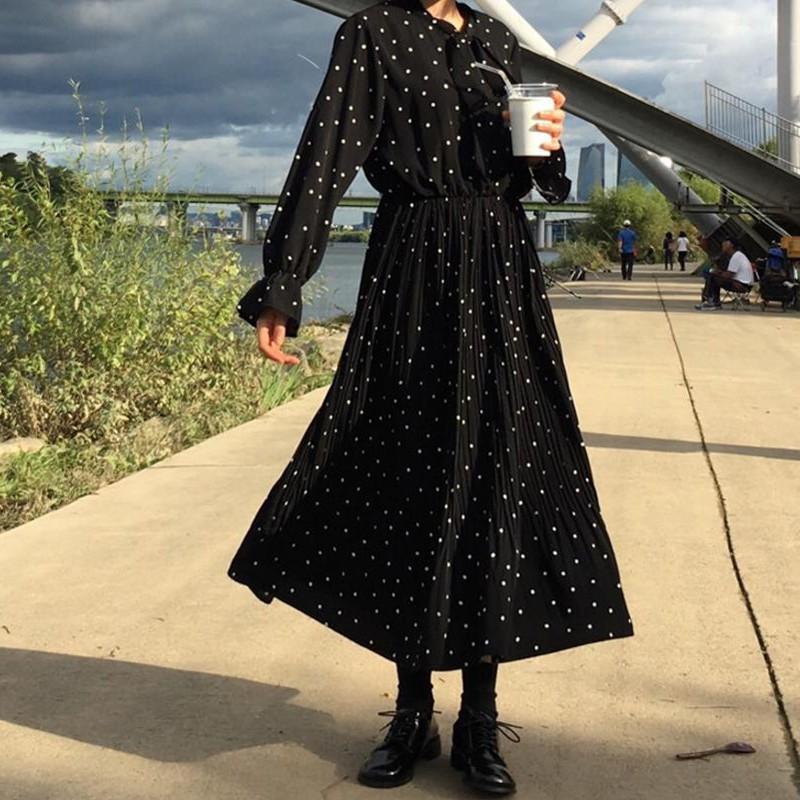 水玉 ワンピース 春 秋 大きいサイズ 3l 4l 5l レディース 黒 ワンピース ロング ミモレ丈 長袖 フリル袖 ドット柄 プリーツ ゆったり 大人可愛い カジュアル Awd0078 Leap リープ 通販 Yahoo ショッピング
