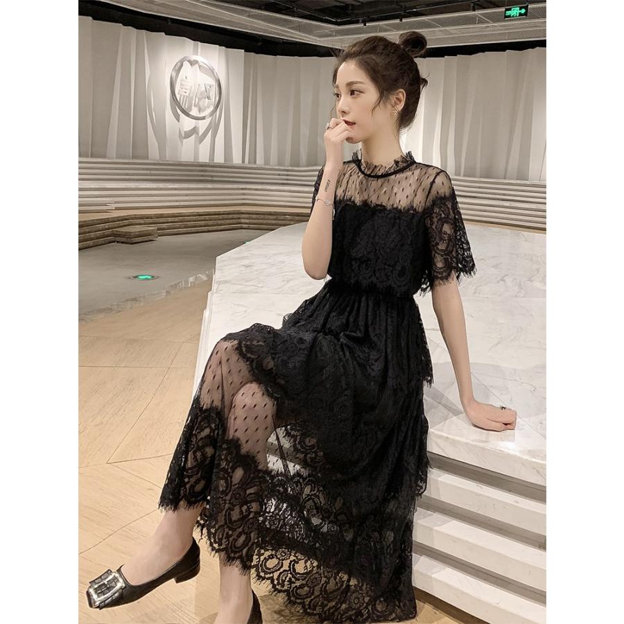 パーティドレス 総レース シースルー ドレス ワンピース 結婚式