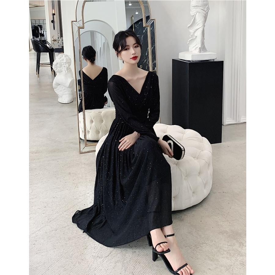 パーティードレス カシュクール ドレス ロングドレス ワンピース 黒