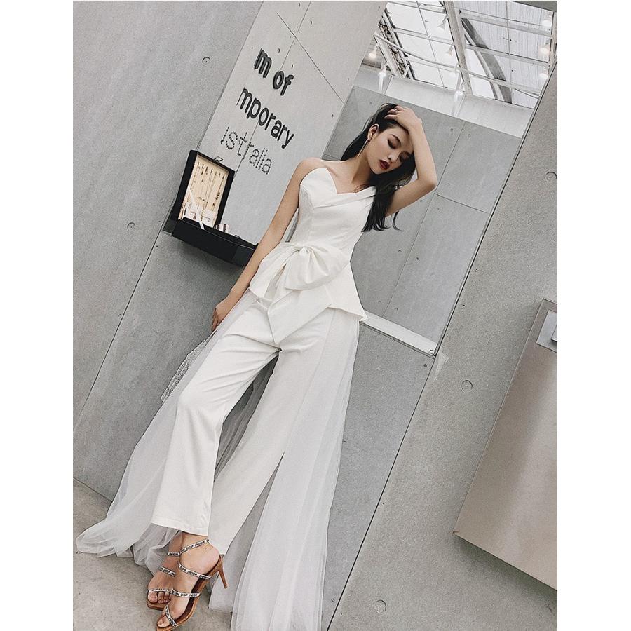 ウエディングドレス 花嫁 結婚式 二次会 白 パンツドレス 大きいサイズ 小さいサイズ ウエストリボン チュール ワンショルダー ノースリーブ ロングドレス Awe0125 Leap リープ 通販 Yahoo ショッピング