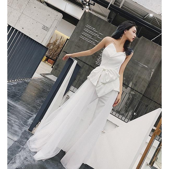 ウエディングドレス 花嫁 結婚式 二次会 白 パンツドレス 大きいサイズ 小さいサイズ ウエストリボン チュール ワンショルダー ノースリーブ ロングドレス Awe0125 Leap リープ 通販 Yahoo ショッピング