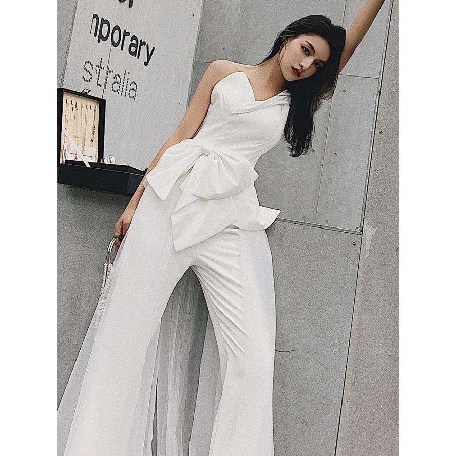 ウエディングドレス 花嫁 結婚式 二次会 白 パンツドレス 大きいサイズ 小さいサイズ ウエストリボン チュール ワンショルダー ノースリーブ ロングドレス Awe0125 Leap リープ 通販 Yahoo ショッピング