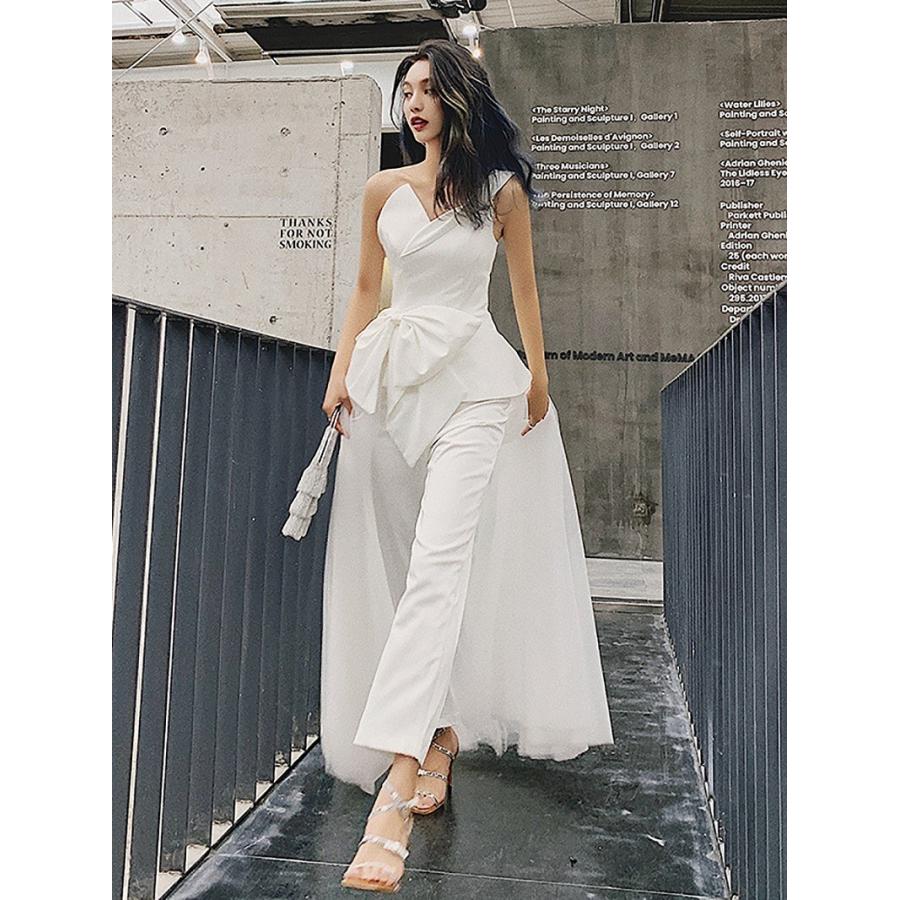 ウエディングドレス 花嫁 結婚式 二次会 白 パンツドレス 大きいサイズ 小さいサイズ ウエストリボン チュール ワンショルダー ノースリーブ ロングドレス Awe0125 Leap リープ 通販 Yahoo ショッピング