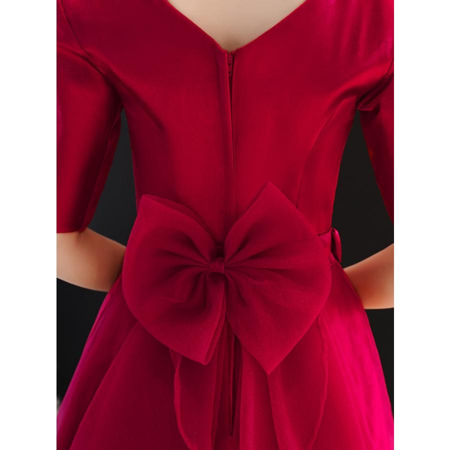 パーティードレス ウエストリボン 赤 ミニ丈 大きいサイズ 3L 4L