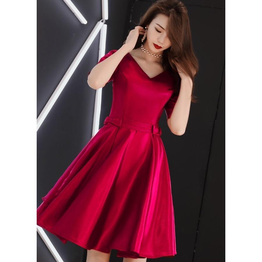 パーティードレス ウエストリボン 赤 ミニ丈 大きいサイズ 3L 4L