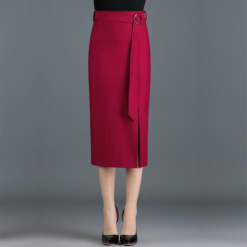 b*様 ALEXANDER MCQUEEN 赤 ハイウエスト ミモレ丈スカート