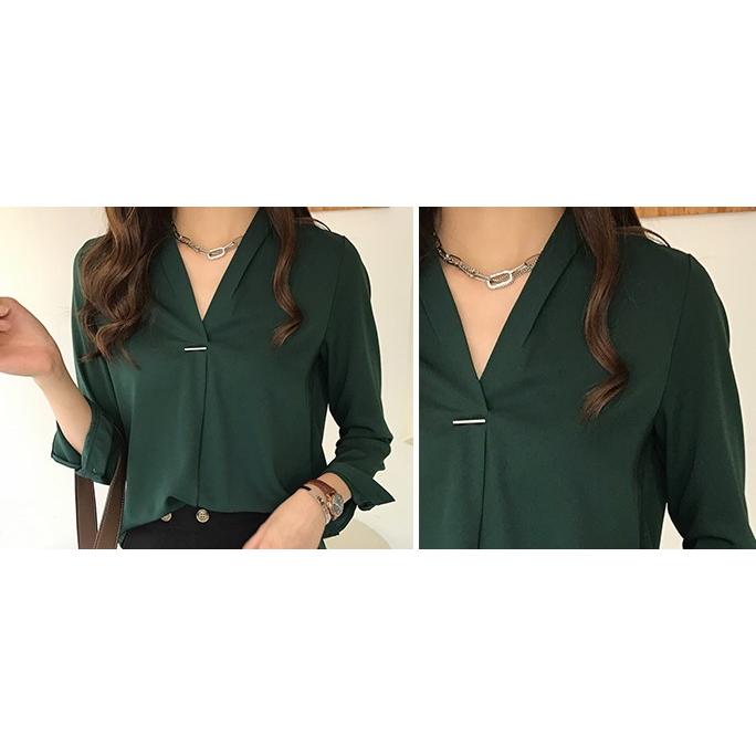 ブラウス 長袖 Vネック オフィス 大きいサイズ 3L 4L 5L レディース